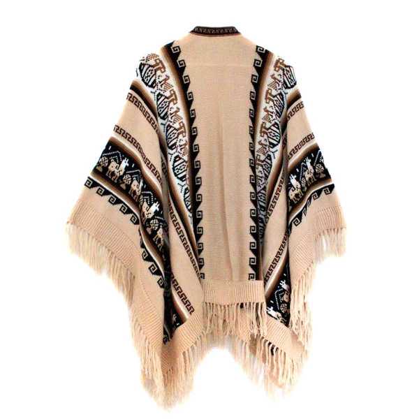 Poncho Alpaga JAYWAY Beige Crème Motifs Ethniques - Inka Products