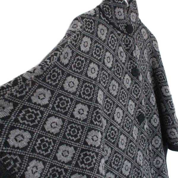 Cape Alpaga HAPPINA Gris Foncé Motifs Ethniques - Inka Products