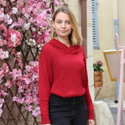 Pull tricoté laine alpaga Col V roulé côtelé - Inka Products