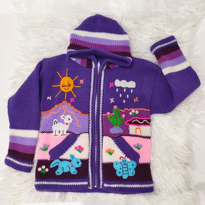 Veste Pull à Capuche en Laine Péruvienne Enfants Apillera traditionnelle Tissée et Brodée à la main - Inka Products