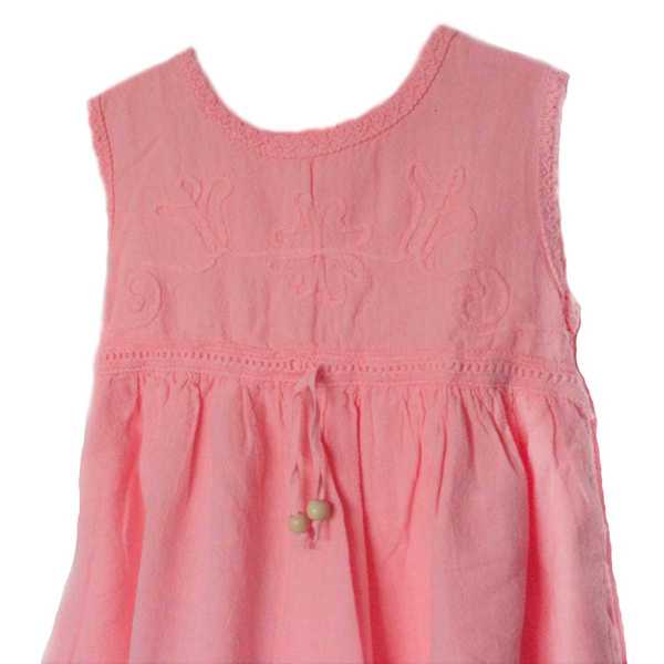Robe Sans Manches Fille Rose En Coton Broderie Péruvienne - Inka Products