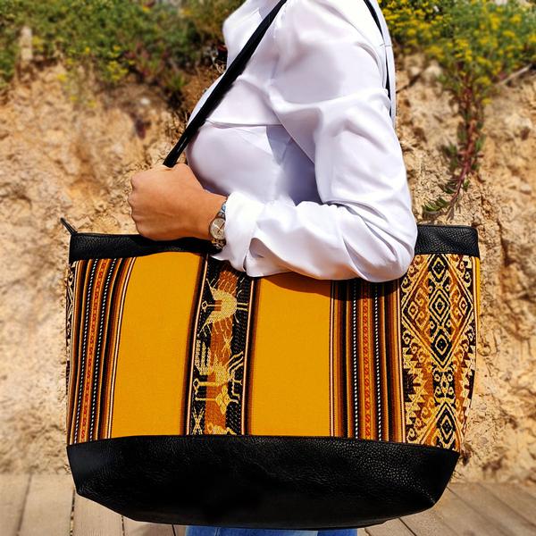 Sac à Main Cabas Ethnique XL Tissu Péruvien - Inka Products