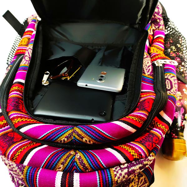 Sac à dos Aventura Tissu Traditionnel Péruvien Vitelotte - Inka Products