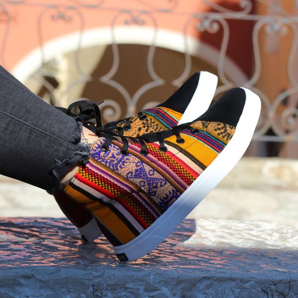 Sneakers Baskets Montantes Les îles d'Uros Tissu Péruvien Motif Ethniques Homme-Femme - Inka Products