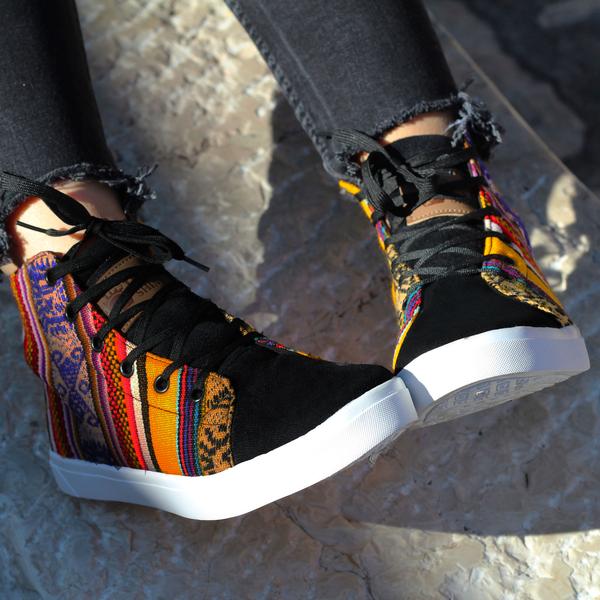Sneakers Baskets Montantes Les îles d'Uros Tissu Péruvien Motif Ethniques Homme-Femme - Inka Products