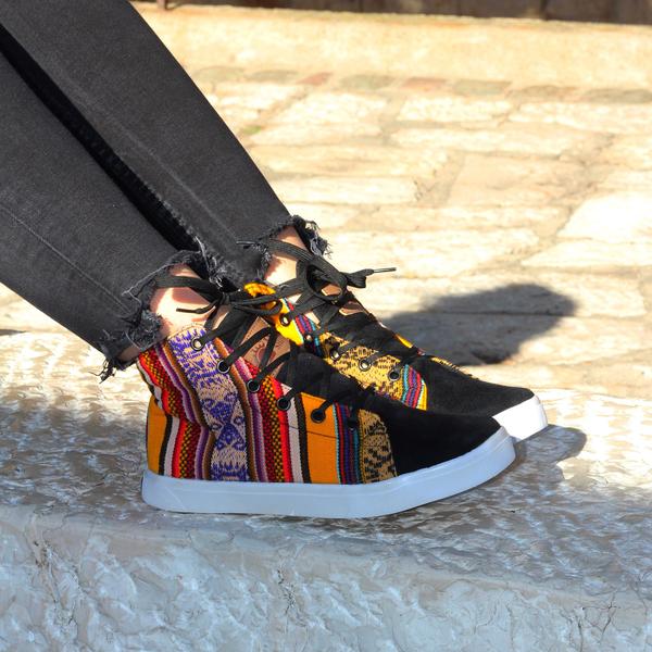 Sneakers Baskets Montantes Les îles d'Uros Tissu Péruvien Motif Ethniques Homme-Femme - Inka Products