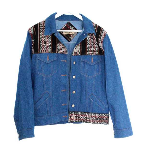 Veste Oversize WARILA Ethnique Jean Bleu et Tissu Péruvien - Inka Products