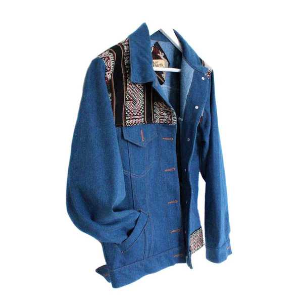 Veste Oversize WARILA Ethnique Jean Bleu et Tissu Péruvien - Inka Products